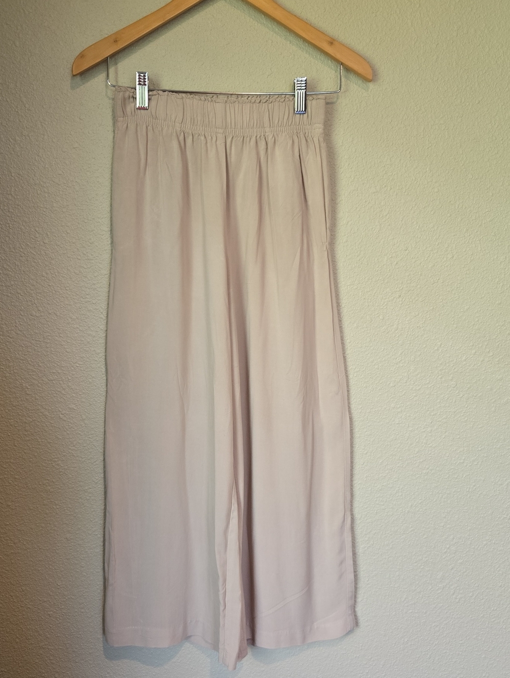H&M Wide Leg Elastic Waist Women's Pants - Light Beige With Side Pockets